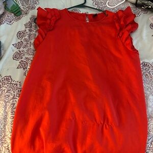 SHEIN Red Ruffle Sleeve Mini Dress